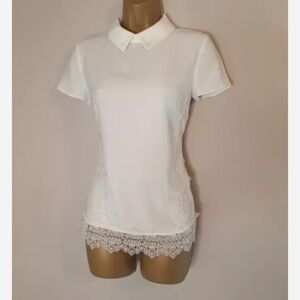 TED BAKER Marnee white embroidered scallop floral lace collar blouse top…